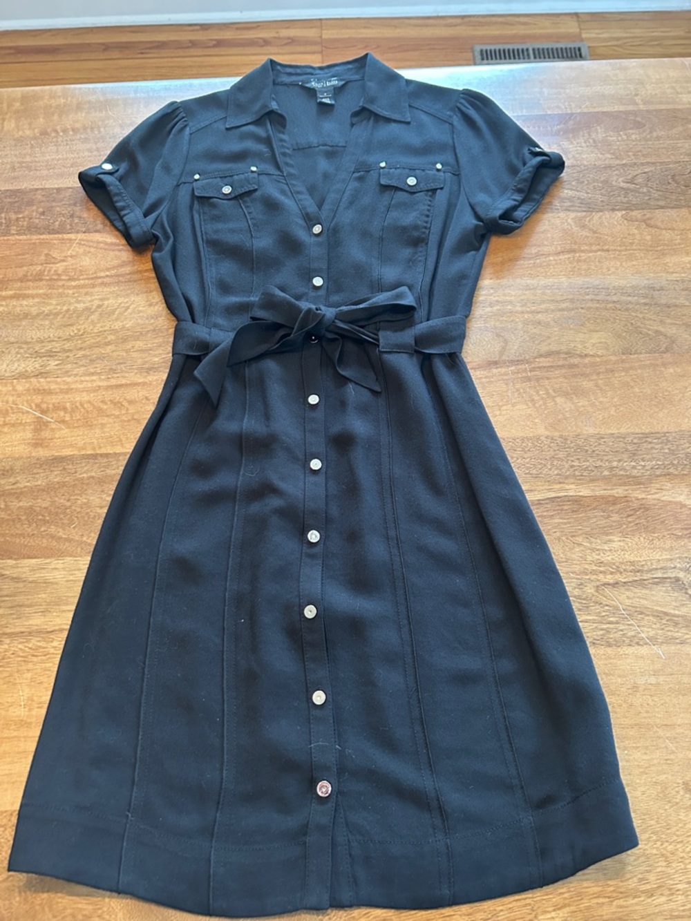White House Black Market Black Button-Front Midi Shirt Dress